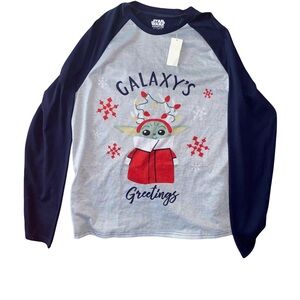 Star Wars The Mandalorian Baby Yoda Galaxy’s Greetings PJ Shirt Adult Medium NWT